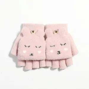 Womens Bear Plush Rabbit Glove Soft Winter Fingerless Warm Mitten Gloves