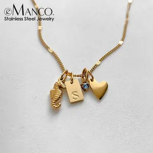 Collana EManco con Cavalluccio Marino e Lettere d'Amore, Gioielli in Acciaio Inossidabile Color Oro, Ciondolo Fai-da-Te per Donne, Regalo per Amiche, Dropshipping - Product Image 1