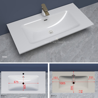 Lavabo de salle de bain en céramique à bord fin, à montage monotrou, avec vasque intégrée en surface solide, pour meuble rectangulaire