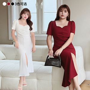 Robe moulante plissée à col carré style français Runqi N8645, blanche, pour femme, été, décontractée, à porter au quotidien - Product Image 4