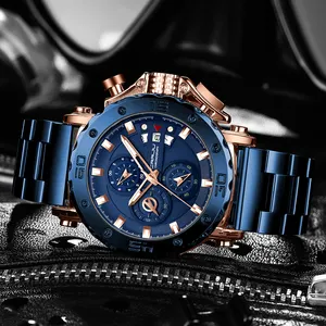 Relógio de luxo masculino de aço inoxidável, logotipo personalizado de alta qualidade com cronógrafo de pulseira de aço inoxidável de quartzo de 47mm