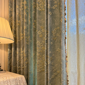 Cortinas opacas de lujo de alta calidad de tamaño personalizado con Jacquard de hoja de oro de precisión y ribete de encaje - Product Image 2