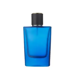 Mavi parfüm şişesi cam ayrı tasarım lüks boş parfüm şişeleri 50ml cam vidalı kapak pompası sprey