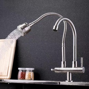 Grifo de Cocina de Acero Inoxidable, Doble Tubo, Doble Manija, Giratorio Universal, Doble Salida - Product Image 2