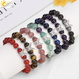 CSJA-Bracelet Papillon de Guérison en <span class=keywords><strong>Pierre</strong></span> Naturelle, 10mm, Bracelet Élastique en <span class=keywords><strong>Pierre</strong></span> de Cristal Rose, pour Femme, Bijoux H466 - Product Image 2