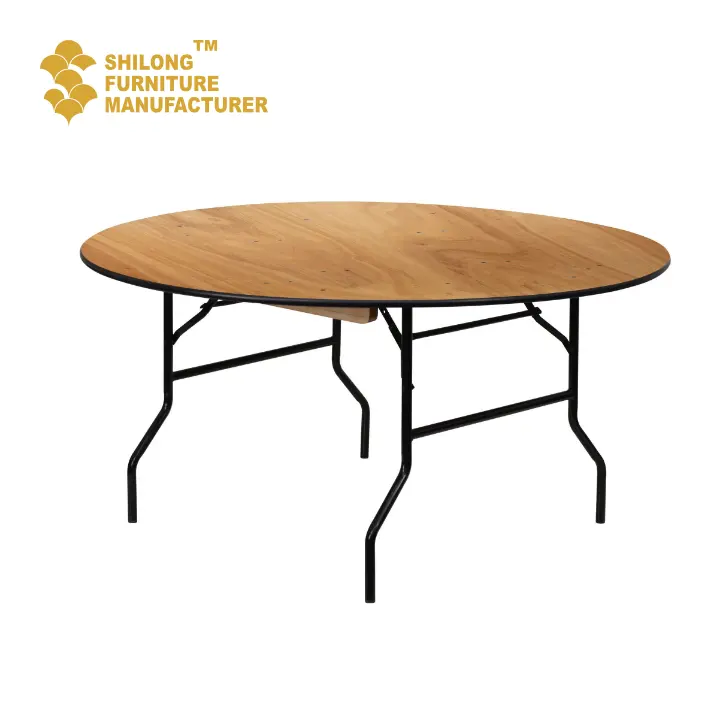 Table portable pliante à pieds en métal Tables de salle à manger rondes en plastique SL-ZDZ-F005 en gros bon marché en bois intérieur et extérieur