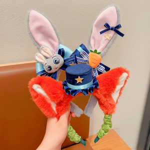 Fasce per capelli per bambini: Graziose fasce con fiocco a forma di coniglio dello zoo Judy Nick Wilde, accessorio per capelli in peluche per ragazze, giocattolo in peluche a forma di cartone animato - Product Image 2