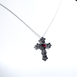 MSN-896 S925 Black Rhodium Cross With Lab Grown <b>Ruby</b> Gemstone Silver And Lab Grown Diamond Religious Pendant - Product Image 2