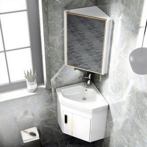 Mueble de Baño Triangular Minimalista de Aluminio con Lavabo de Cerámica Integrado, Lavabo de Esquina Montado en la Pared para Espacios Pequeños - Product Image 2