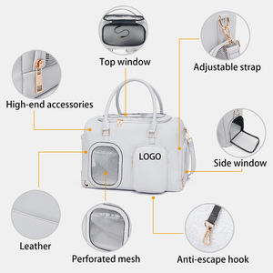 Sac de transport carré de luxe pour <span class=keywords><strong>chien</strong></span> en cuir PU, avec fermeture éclair, fenêtre supérieure en maille respirante, approuvé par les compagnies aériennes, grande capacité, chaud - Product Image 2