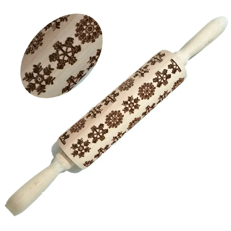 Embossed Rolling Pin Wooden Carved Christmas Rolling Pin In Different Pattern