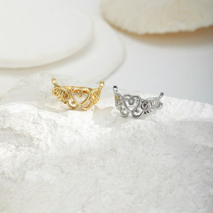 Hollowed Out Heart Shape Gold Silver Wing <b>Adjustable</b> Alloy <b>Ring</b> Unisex Fashion Jewelry Gift - Product Image 3