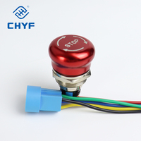Botón de Paro de Emergencia CHYF, Interruptor de Paro de Emergencia en Forma de Hongo con Conector, 3 Pines/6 Pines, Interruptor de Botón Pulsador Metálico