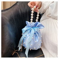 Mini sac à main Chic en forme de seau avec poignée en perle, sac à bandoulière de luxe avec perles, sac à main de soirée avec Logo personnalisé