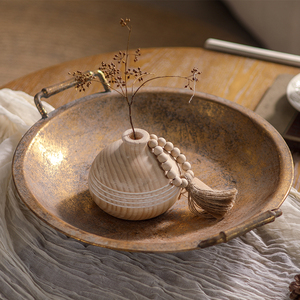 Vintage Gold Metal Distressed Iron Hotel <strong>Table</strong> Decorative <strong>Round</strong> Serving <strong>Trays</strong> for Home Decor - Product Image 6