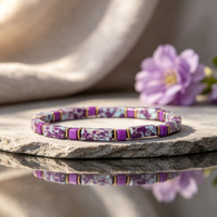 Bracelet artisanal en jaspe impérial 2026, perles de pierres précieuses en gros, bracelet jonc perlé en tube violet, bijoux Kara, pierre naturelle