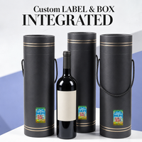 Boîte à vin en tube de papier personnalisée avec ensemble d'étiquettes anti-contrefaçon assorties, emballage cadeau de luxe pour une seule bouteille, OEM