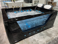 Baignoire autoportante intelligente de luxe pour hôtel et maison d'hôtes, 2 personnes, noire, avec TV, multifonctionnelle, cascade et massage à bulles