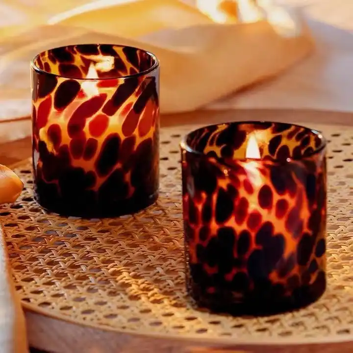 wholesale amber leopard print candle vessels