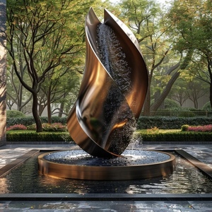 Hotel Villa Buitenzwembad Fontein Landschapssculptuur Waterlandschap RVS Metalen Sculptuur - Product Image 3