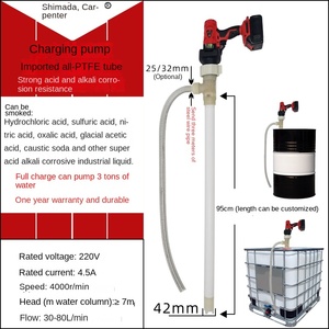 <span class=keywords><strong>Pompe</strong></span> <span class=keywords><strong>électrique</strong></span> portable haute pression résistante aux acides et aux alcalis, anti-corrosion, avec tuyau en PTFE pour le transfert de produits chimiques et de bidons d'huile - Product Image 4