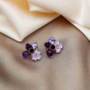 Korean Trendy Purple Color <b>Opal</b> Crystal Flower Stud <b>Earrings</b> for Women Fashion Brincos Rhinestone Jewelry Girl Gift - Product Image 2