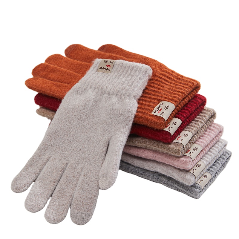 Высококачественные шерстяные варежки для сенсорного экрана, полностью закрывающие пальцы, однотонные зимние перчатки с пользовательской этикеткой для занятий спортом на открытом воздухе