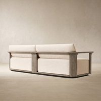Ensemble de canapés modulaires modernes d'extérieur avec structure en bois massif, chaise longue de jardin rembourrée, mobilier de patio sectionnel pour villas et complexes hôteliers