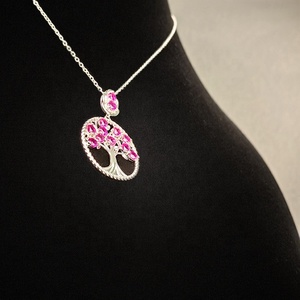 Unisex joyería fina rodio plateado 925 plata esterlina elegante judaísmo árbol Cabala Kabala colgante collar rosa púrpura bodas - Product Image 4