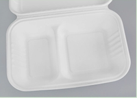 Boîte à clapet compartimentée robuste 9"x6" en pulpe de canne à sucre compostable, conteneur alimentaire biodégradable en bagasse avec couvercle à charnière