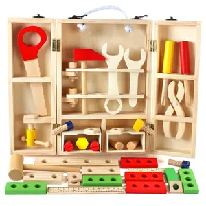 木制假装工具箱玩具儿童角色扮演益智玩具男孩多功能木制螺母拆卸玩具