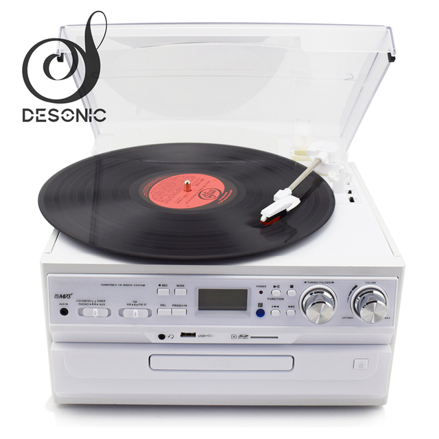 3 Speed Turntable Player With CD Player /Radio/ USB/SD/BT/ Built-in Speakers,AUX in RCA Headphone for Home Office Use