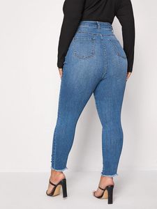 <span class=keywords><strong>Jeans</strong></span> attillati da donna taglie forti blu elasticizzati a vita alta con leggings a forma di mamma in Denim <span class=keywords><strong>Slim</strong></span> Fit con orlo sfilacciato per l'inverno - Product Image 2