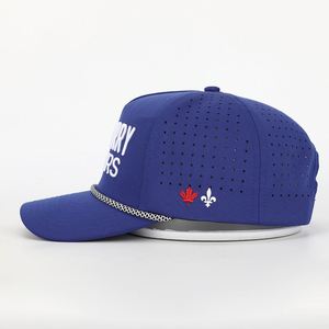 Custom Logo Sport Rope Baseball <b>Cap</b>,<b>Waterproof</b> Laser Cut Drilled Hole Perforated Gorras,5 Panel Blue Polyester Golf Dad Hat - Product Image 3