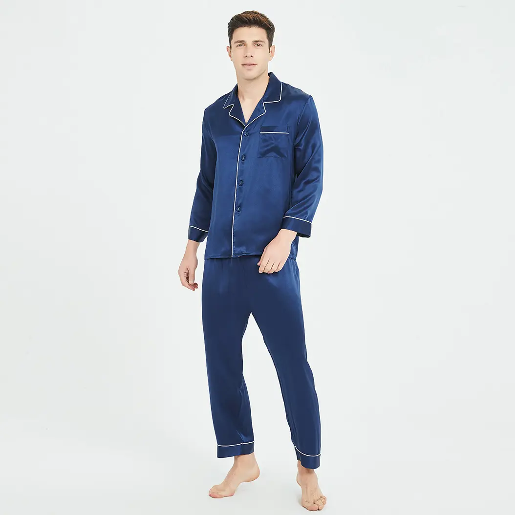 custom logo Men's Satin Pajama Set sleepwear Loungewear pyjama set