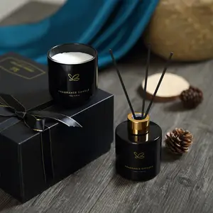Luxury Home Decoration Fragrance Glass Bottle Essential Oil Reed Diffuser Aromatherapy Scented Candle Gift Set