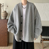 Cardigan Minimalista Stile Giapponese per Uomo, Casual Oversize con Scollo a V, Texture Waffle, Spalle Cadenti, Giacca Cardigan Tinta Unita