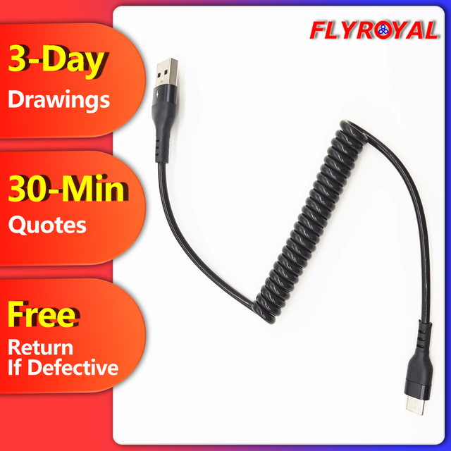 Spring Coiled USB-C Cable USb-A Male to Type-c Male Cable Fast Charging Data