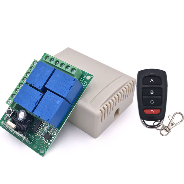 DC 12V 4CH RF Relay and Transmitter Remote 433MHz Universal Wireless Remote Garage/LED/Light/Fan/Home Appliance Control Switch