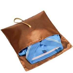 Wholesale Luxury Brown Satin Gift Packing Pouch with Bow Custom logo Printed Scarf Hair Extension Clothing Satin <b>Envelope</b> Bag - Product Image 3