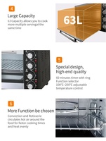 Four à convection 63L, friteuse à air chaud, four grille-pain, four à pizza électrique rotatif, 2 plaques chauffantes, pour camping-car et usage domestique, support français