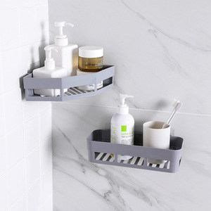 Bathroom Storage Rack Suction Mounted 2 Tier <b>Corner</b> <b>Shelf</b> For Shower With Drainage White Gray Beige - Product Image 3