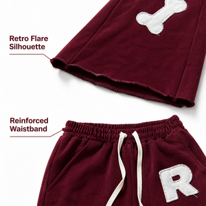 Pantalon de survêtement molletonné épais personnalisé pour homme, bordeaux, avec motif os brodé, coupe oversize, style streetwear, pull personnalisé - Product Image 3