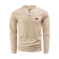 Chemise Henley pour homme en tissu gaufré uni, polyester, manches longues, coupe décontractée, lavable en machine, idéale pour l'automne et l'hiver