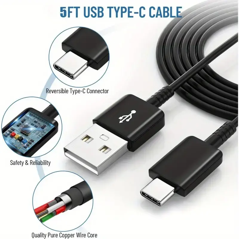 Carregador de parede com cabo USB tipo C super rápido para Samsung, adaptador de viagem de 15W, carregador de telefone para Samsung Galaxy S24 23 22 21