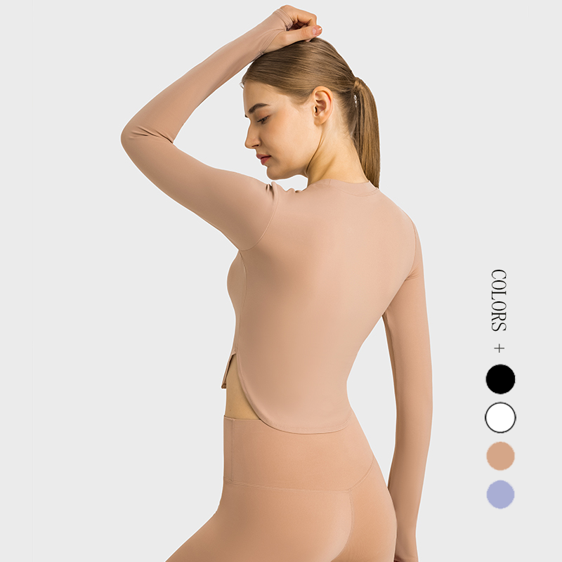 Wholesale Custom Womens Long Sleeve Yoga Tops With Side Split Yoga Tops Quick Dry Sports Shirts With Thumb Hole Athletic Wear