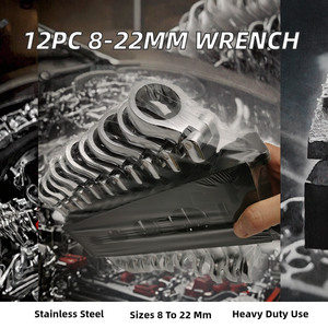 12pcs Stainless Steel Open End Wrench Sets Professional 8-22mm <b>Ratcheting</b> Combination Tool <b>Socket</b> Car Repair OEM Heavy Duty - Product Image 2