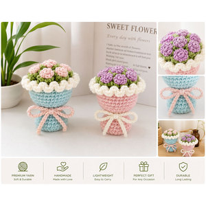 Llaveros de ramo de flores de ganchillo hechos a mano, mini colgante floral para bolso, regalo ligero, diseño redondo y lindo, llavero de ramo de flores - Product Image 5
