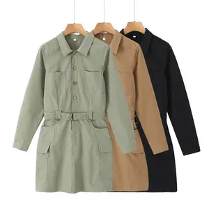 TAOP&ZA ins fashionable workwear design lapel long-sleeved three-color waist slimming dress casual fashion women's mini skirt