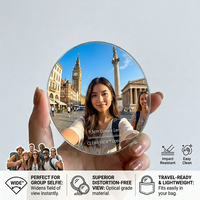 Miroir de voyage pour selfie 2026, 9,5 cm, portable, en acrylique, lentille convexe grand angle, accessoire de photographie pour téléphone, vente en gros d'usine